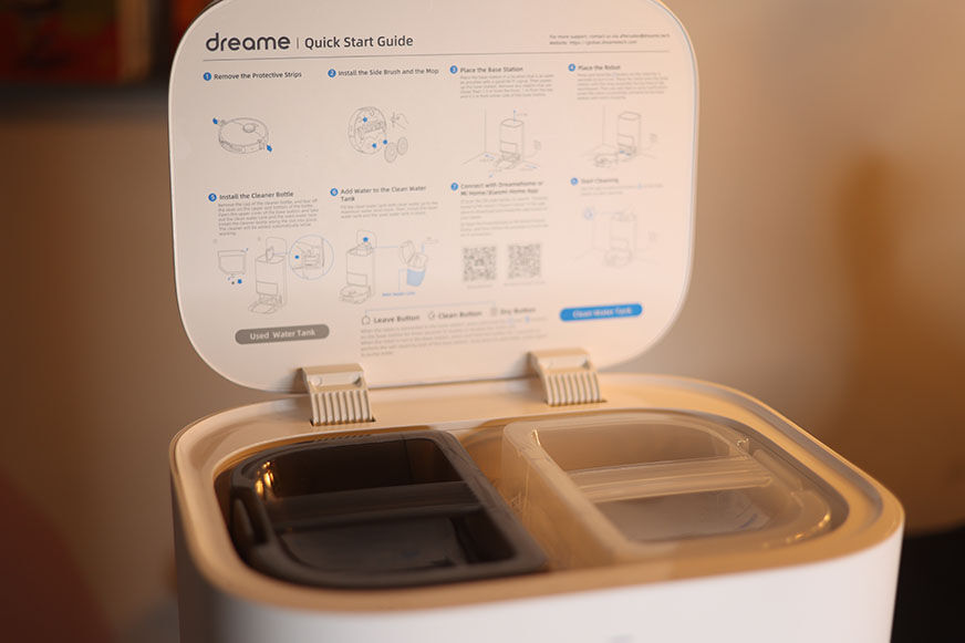 The quick start guide of the Dreame L10s Ultra can be seen on the base station.